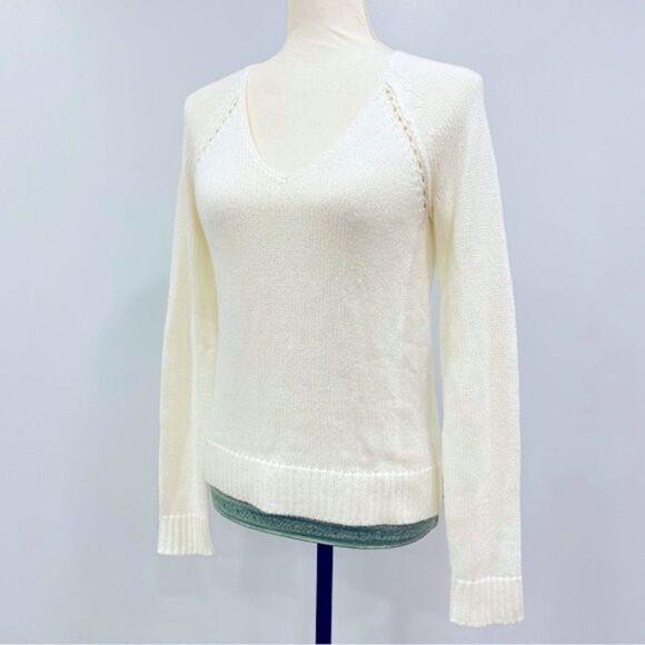 LILLY PULITZER XS Classic Cream Open Knit Crochet V-Neck Sweater Cottagecore - Picture 8 of 16